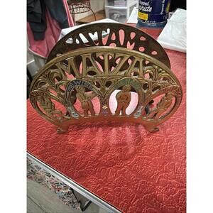 "RARE" Matza Israel Brass Napkin Holder The Wieked The Wise The Naive Simpleton